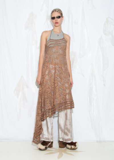 Reworked Vintage 60s Crochet Lace Dress in Brown