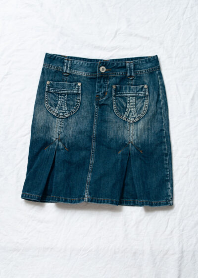 Vintage Y2K Stonewashed Denim Midi Skirt in Blue