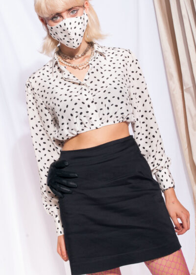 Vintage blouse 80s reworked balloon sleeve top mask set