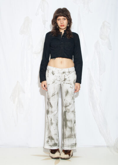 Reworked Vintage Y2K Flare Pants in Dirty Painted White