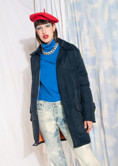 Vintage windbreaker jacket 80s unisex blue parka rain coat