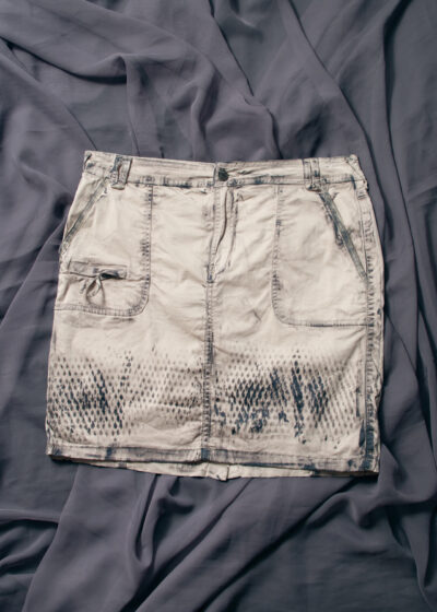 Reworked Vintage Y2K Cargo Skirt in Hand Painted Beige