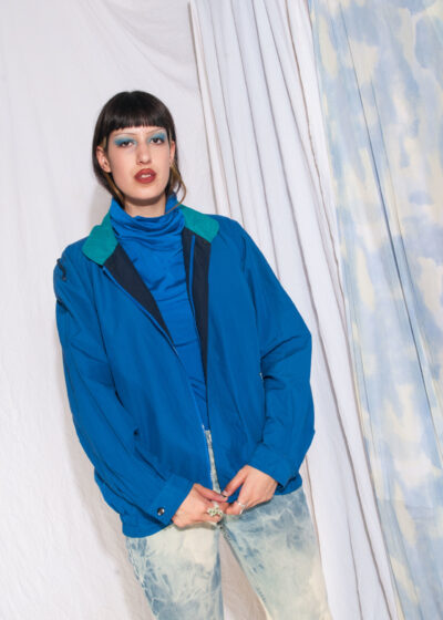 Vintage track jacket 80s unisex blue hooded windbreaker