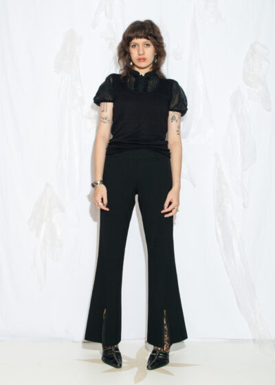 Reworked Vintage Y2K Zip Leg Flare Trousers in Black