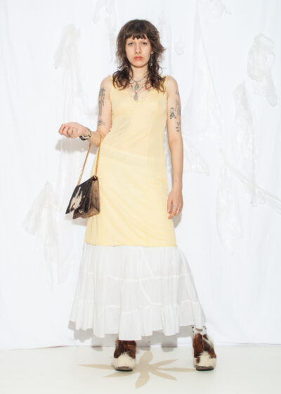 Vintage 70s Lace Slip Dress in Yellow