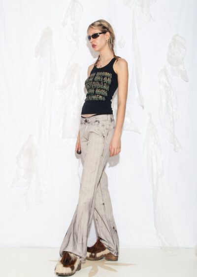 Reworked Vintage Y2K Flare Trousers in Hand Painted Grey