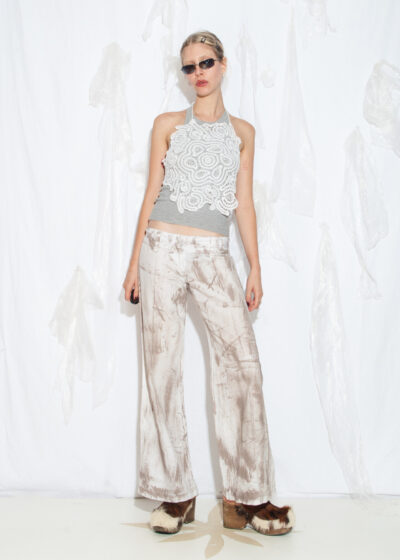 Reworked Vintage Y2K Linen Trousers in Dirty Painted White