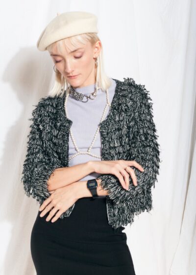 Vintage knit cardigan 90s fluffy grey furry jumper