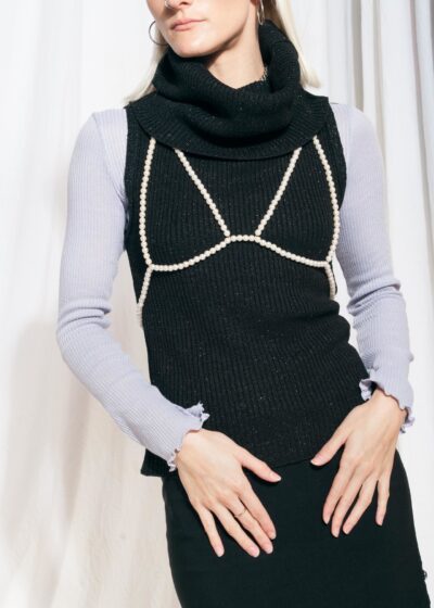 Vintage top Y2K glitter black turtleneck knit vest