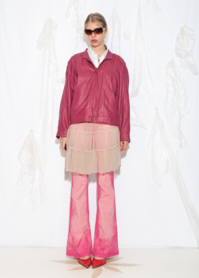 Vintage 80s Leather Bomber Jacket in Pink