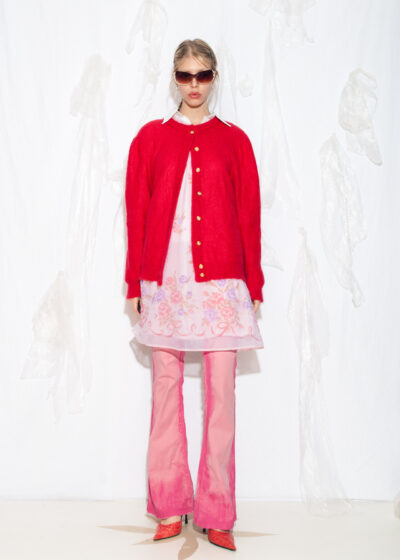 Vintage 80s Mohair Wool Knit Cardigan in Red