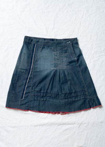 Vintage Y2K Geisha Jeans Midi Skirt in Blue
