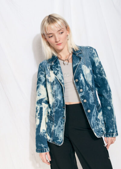 Vintage Sisley Denim Jacket Y2K Rework Tie-dye Bleach Blazer