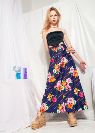 Vintage Skirt 70s Floral Hippie High Waist Maxi Skirt