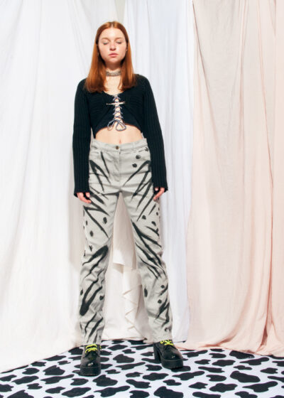 Vintage Jeans 90s Reworked Hand-painted Gray Straight Pants