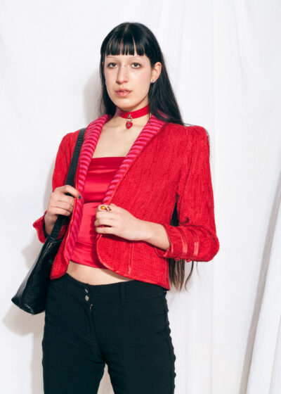 Vintage Blazer Jacket 70s Designer Pointy Shoulder Red Coat