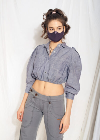 Vintage Blouse 70s Reworked Balloon Sleeve Crop Top