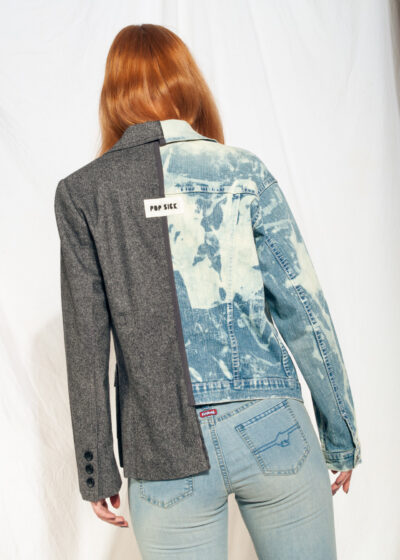 Vintage Half Blazer 90s Reworked Bleach Dye Denim Jacket