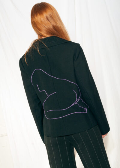 Vintage Blazer 70s Reworked Feminist Embroidery Black Coat