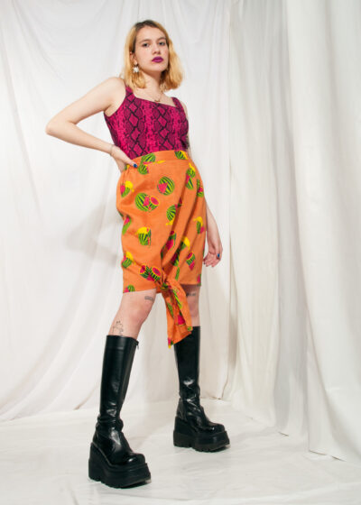 Vintage Skirt 80s Reworked Watermelon Linen Midi