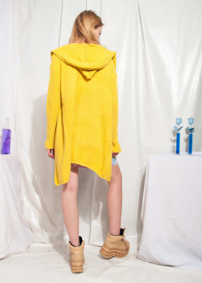 Vintage Knit Cardigan Y2K Yellow Hooded Sweater