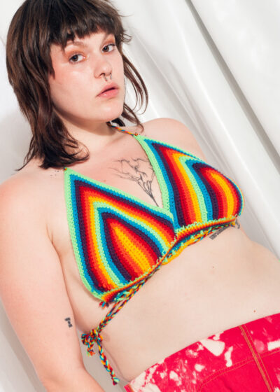 Vintage Crocheted Bra 90s Handmade Rainbow Pride Top
