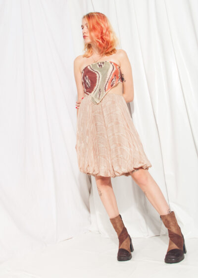 Vintage Zac Posen Bubble Skirt Y2K Beige Silk Balloon Skirt