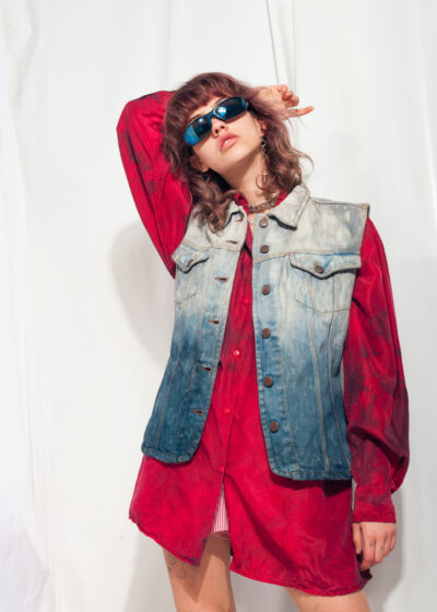 Vintage Denim Vest 90s Tie-dye Reworked Rave Waistcoat