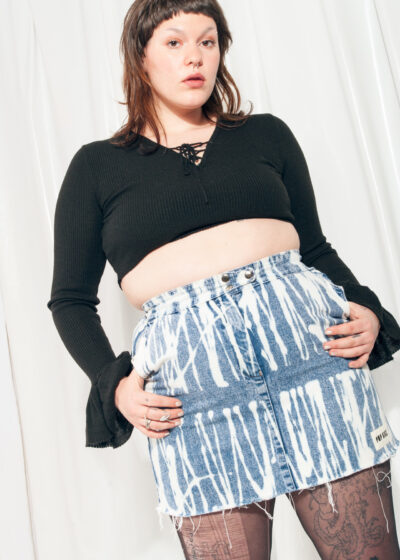 Vintage Skirt 90s Reworked Painted High Rise Denim Mini