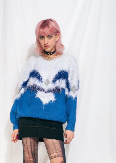 Vintage knit jumper 80s fluffy weird ugly Xmas sweater