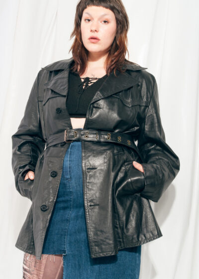 Vintage Leather Jacket 90s Matrix Style Unisex Black Coat