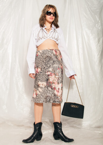 Vintage Skirt Y2K Fairycore Satin Midi in Beige