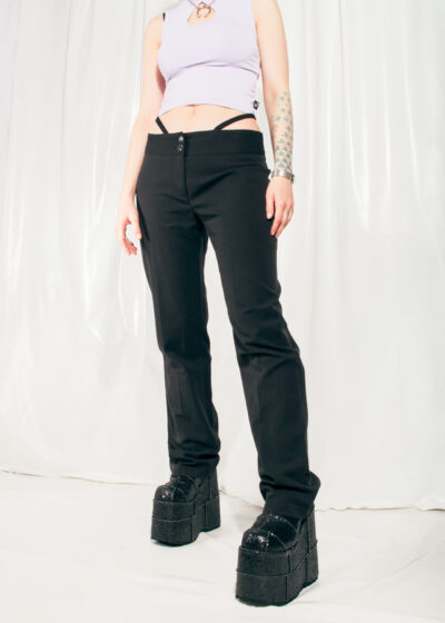 Vintage Trousers Y2K Reworked Waist Strap Pants in Black