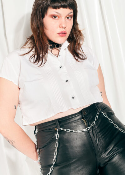 Vintage Crop Blouse 50s Reworked Preppy Shirt White Cotton