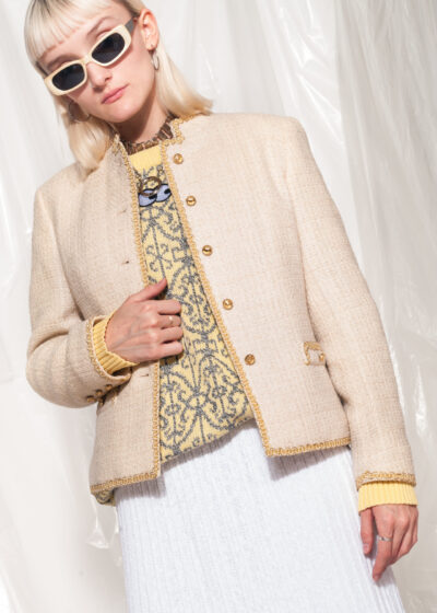 Vintage beige blazer 50s almond golden boxy fit jacket