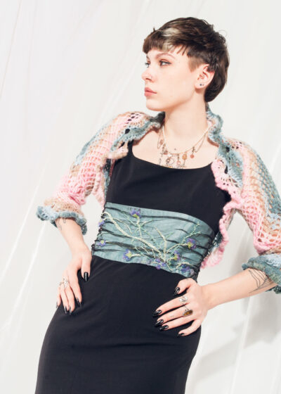 Vintage Crochet Top 90s Handmade Bolero Pastel Pink