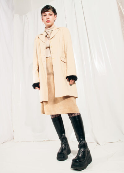 Vintage Blazer Coat Y2K Long Jacket in Beige