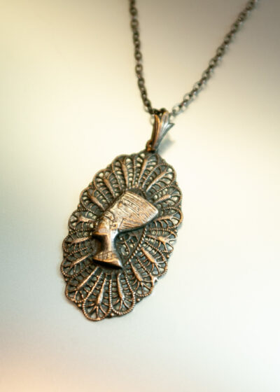 Vintage Nefertiti Necklace 20s Silver Plated Bronze Pendant