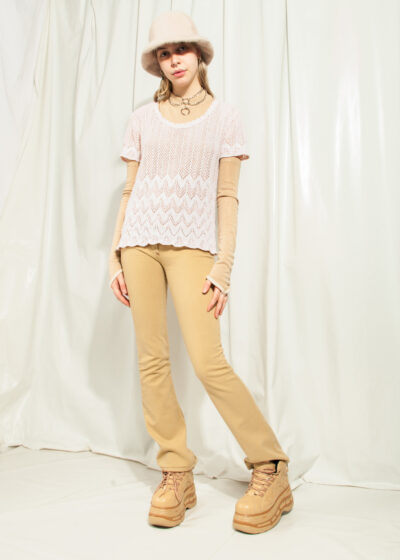 Vintage Crochet Top 90s Lace Tee in Pastel Pink