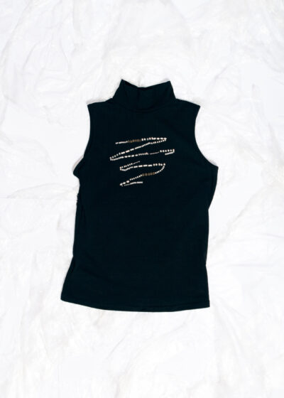 Vintage Y2K Beaded Cotton Top in Black