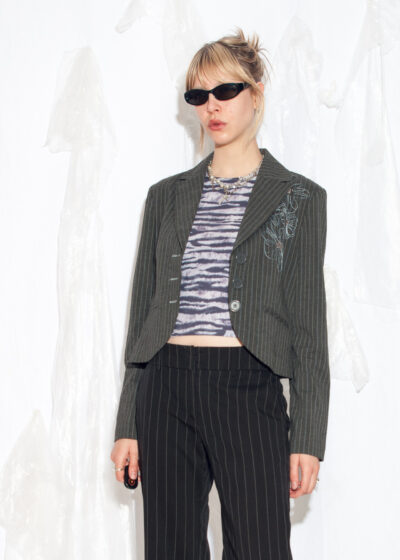 Vintage Y2K Embroidered Blazer in Grey