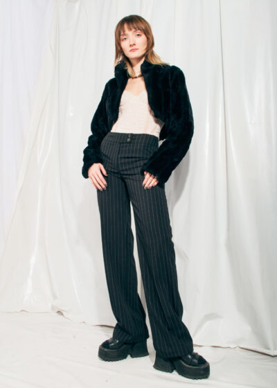 Vintage Faux Fur Jacket Y2K Short Bolero Coat in Black