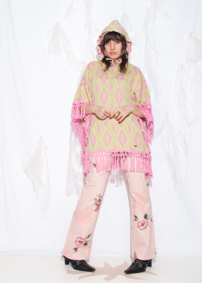 Vintage Y2K Neon Argyle Poncho in Pink and Green