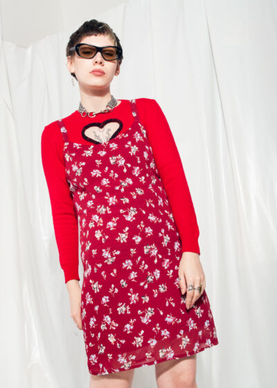 Vintage Slip Dress Y2K Summer Mini in Maroon Floral