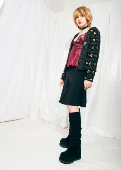 Vintage Silk Blazer 90s Sequin Bead Party Jacket in Black