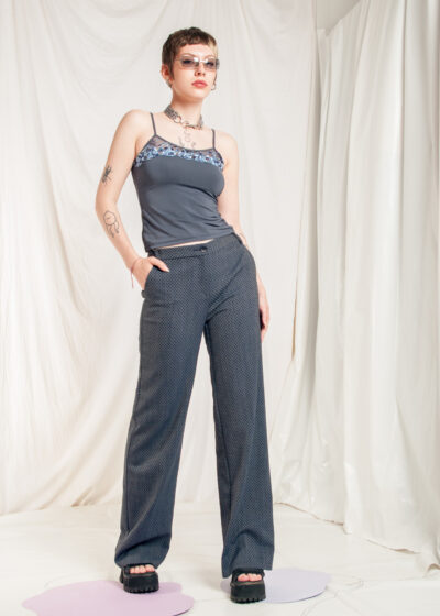 Vintage Flare Trousers Y2K Wide-leg Pants in Grey