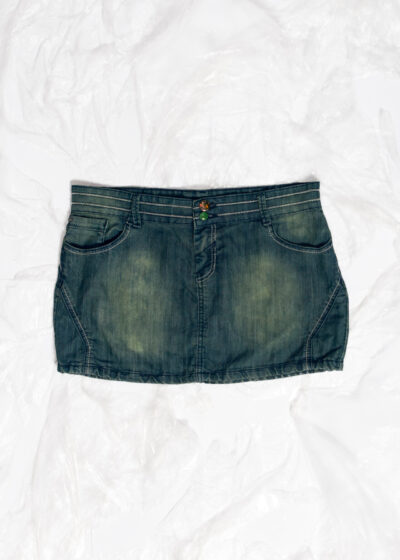 Reworked Vintage Y2K Denim Micro Skirt in Mud Wash Green