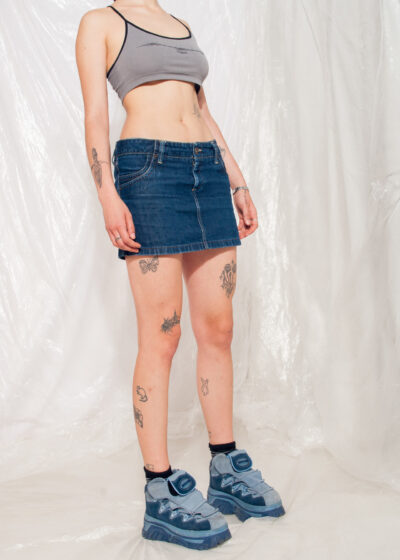 Vintage Denim Skirt Y2K Low Rise Mini in Blue