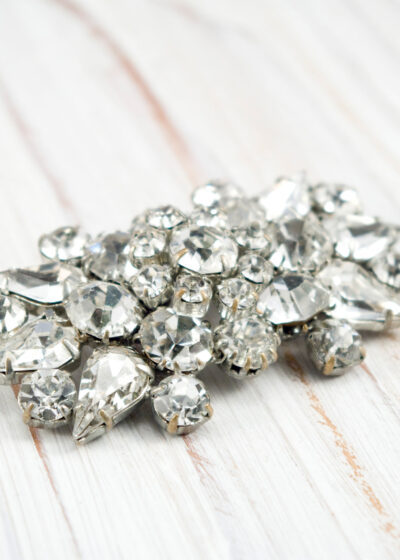 Vintage Rhinestone Brooch 50s Silver Plated Diamante Pin