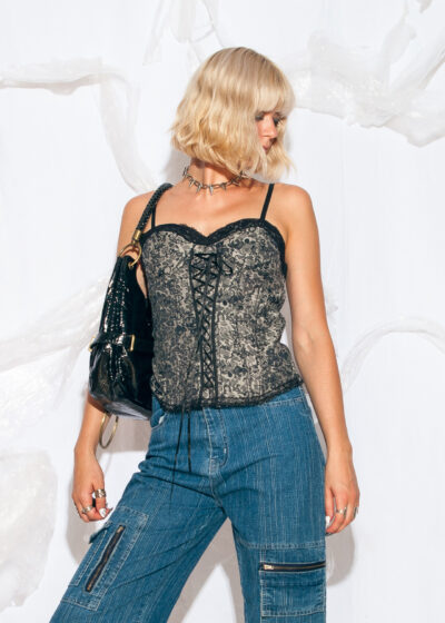 Vintage Y2K Corset Top in Silver